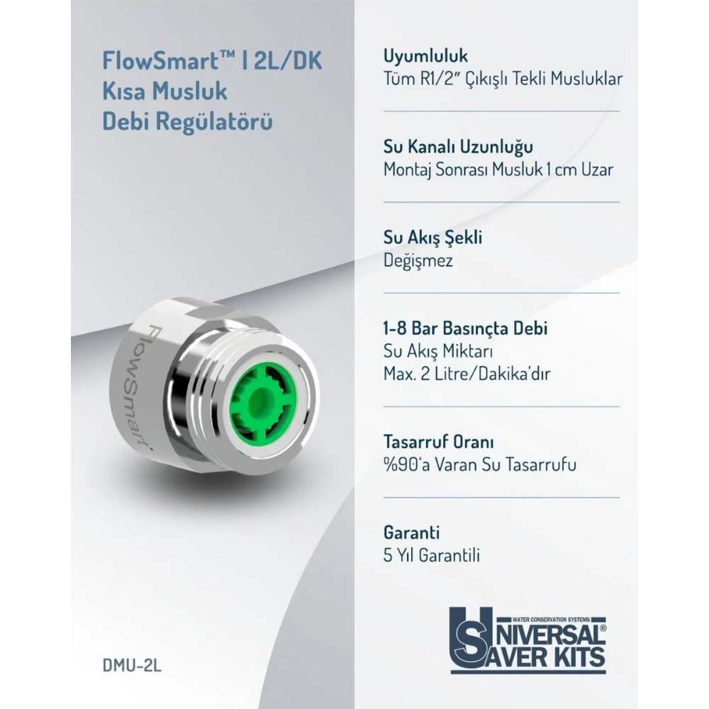 Kısa Musluk Debi Regulatörü 2L/Dak. | G1/2" (Yarım Parmak ≈ 22 mm) Dişli Bağlantı - Görsel 5